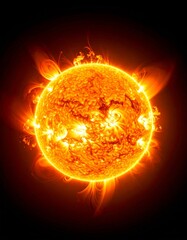 Fototapeta premium Brilliant Sun Expanse With Fiery Plasma Eruptions and Solar Flares In Deep Space