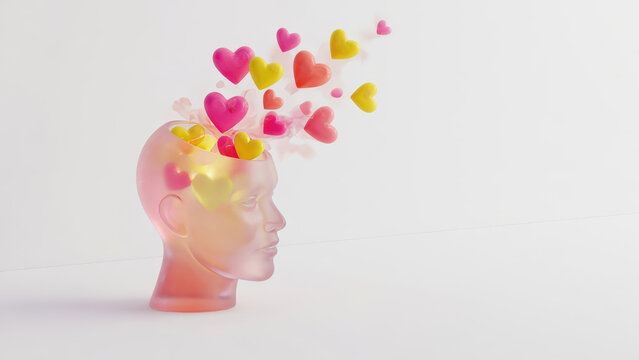 Rappresentazione artistica di pensieri amorevoli che escono dalla mente