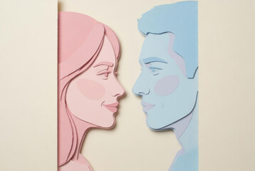 Fototapeta premium Concetto artistico di coppia e amore in stile paper-cut