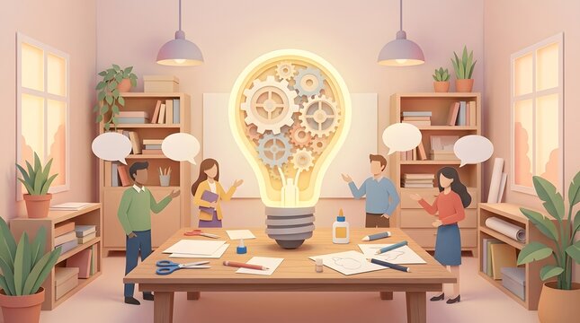 Creative Business Team Brainstorming in Office Workshop &mdash; Collective Innovation and Design Thinking Concept