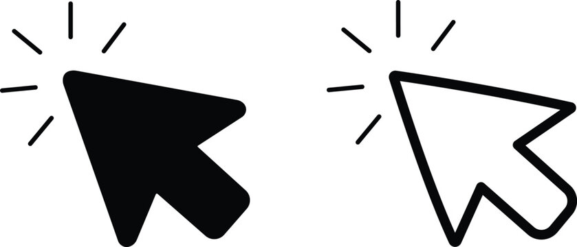 Minimalist computer mouse cursor icons, black arrow pointer vector set, digital clicker symbols for web navigation and interface design