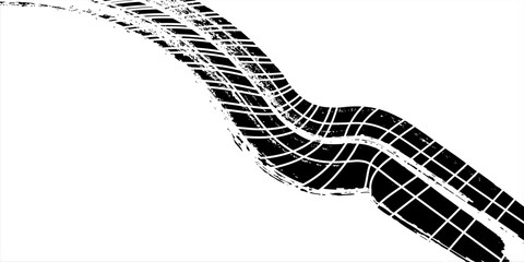 Tire treker background for rally, drift, motocross, offroad and other automotive and motorbike sports. Tire marks are black on a white background. vector. © Arif