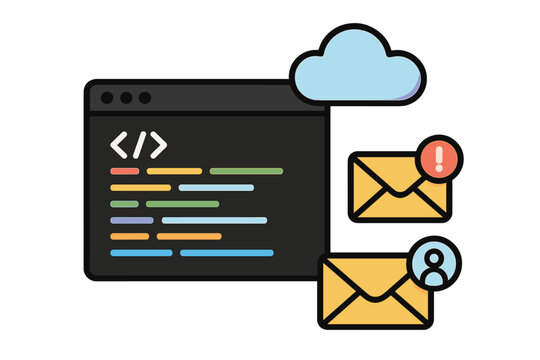 Code editor screen showing programming, cloud storage, and email notifications