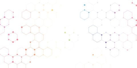 Fototapeta premium Hexagonal Molecular structure abstract tech network pattern. abstract geometric hexagon with connecting dots and lines. connecting medical science, technology concept background Vector illustration.