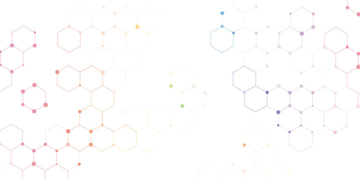 Hexagonal Molecular structure abstract tech network pattern. abstract geometric hexagon with connecting dots and lines. connecting medical science, technology concept background Vector illustration.