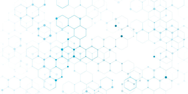 Hexagonal Molecular structure abstract tech network pattern. abstract geometric hexagon with connecting dots and lines. connecting medical science, technology concept background Vector illustration.