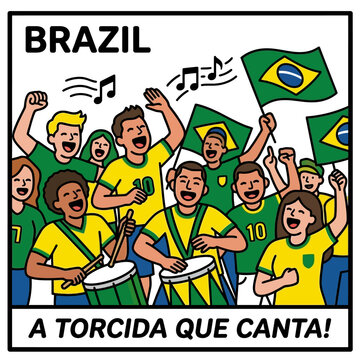 Brazil Football  Cheering with  Flags Vector "World Cup 2026"