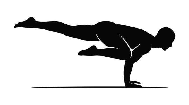Black Silhouette of Yogi in Flying Splits Pose (Eka Pada Koundinyasana)
