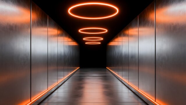 Futuristic corridor with neon lights