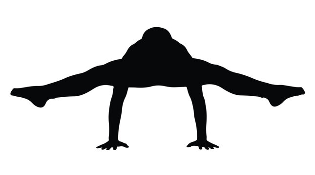 Black Silhouette of Yogi in Firefly Pose (Tittibhasana) or Straddle Planche