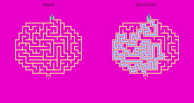 Cute hedgehog shaped puzzle game with yellow lines on hot pink background