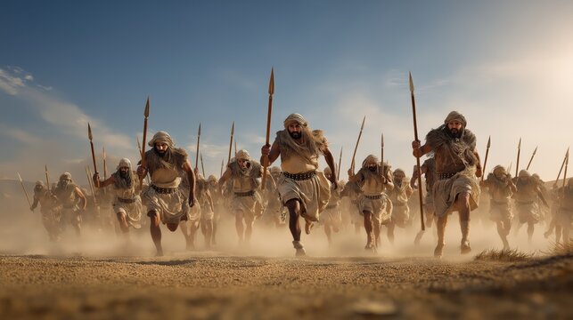 Jephthah leading the Israelites into battle, advancing with courage and faith as God grants victory in the biblical story of Israel&rsquo;s deliverance (Judges 11).