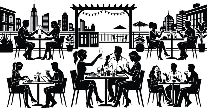 People dining and socializing in a restaurant