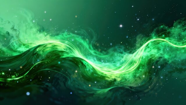 Abstract green cosmic wave with stars