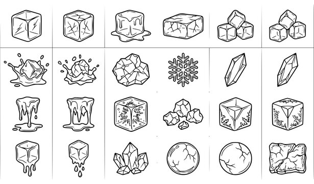Ice Cube Line Art Vector Set Frozen Water Cold Illustration EPS10