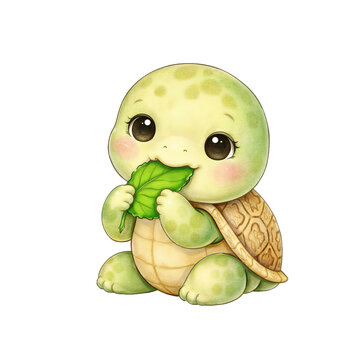 Niedliche kleine Schildkr&ouml;te, Aquarell Illustration, niedliches Tierbaby freigestellt, transparentes PNG