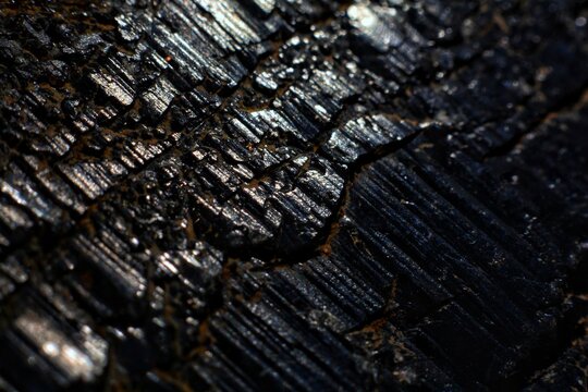 Black morion quartz crystal mineral on grey background