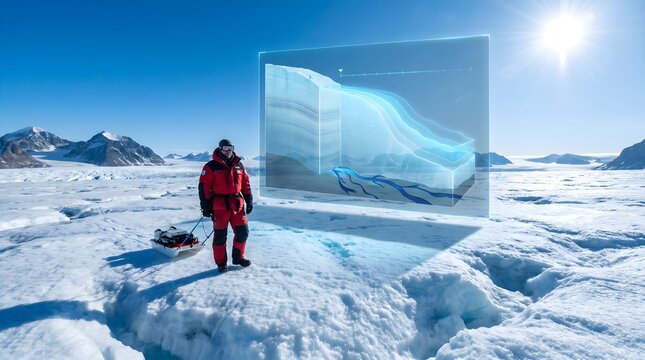 Glaciologist Studying Holographic Glacier Data
