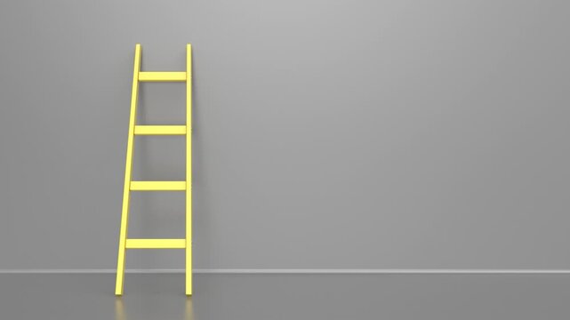 Yellow ladder leaning against the gray wall