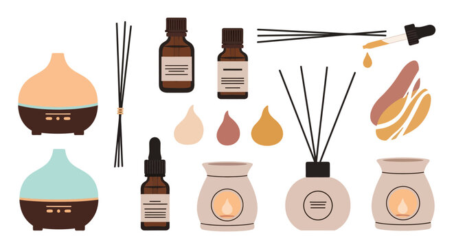 Aromatherapy diffuser, essential oil bottles, and reed diffusers set