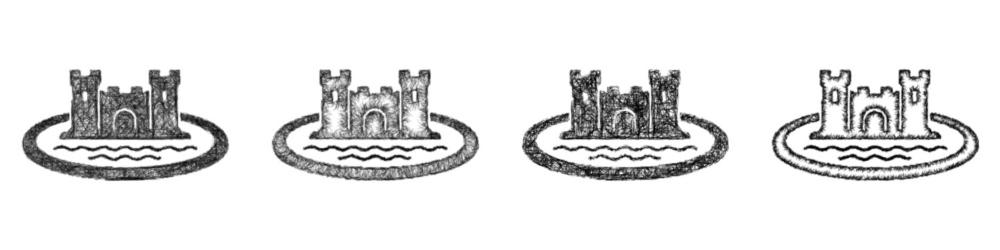 Monochrome sketch moat icon design set