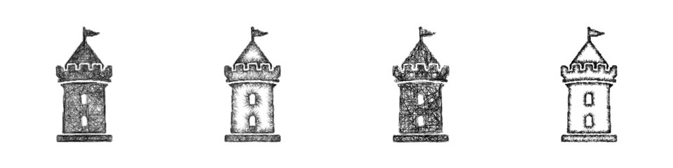 Black and white sketch turret icon design set © David Zydd