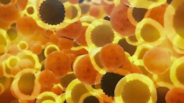 3D Microscopic Animation of Orange Cells and Bacteria Moving