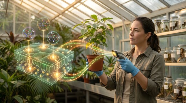 Ethnobotanist with Holographic Plant Scanner