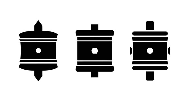 Set of three stylized black historical cannon barrels, isolated on white background