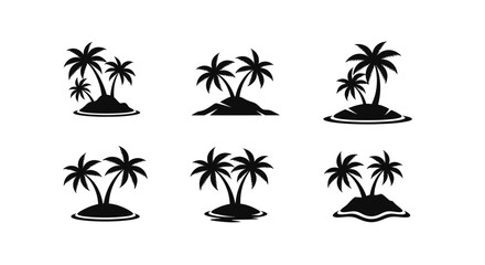 Fototapeta premium Tropical Island Silhouettes Set: Palm Trees on Small Islands, Vector Graphics