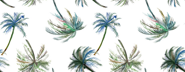 Seamless beach pattern with irregular palm trees painted in watercolor for textiles and design  © Марина Воюш
