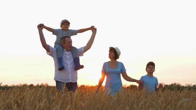 happy family, parents man woman holding children hands sunset park, mother father parents kid outdoors nature, parents teaching values, family planting seeds, ear education horizon, children and