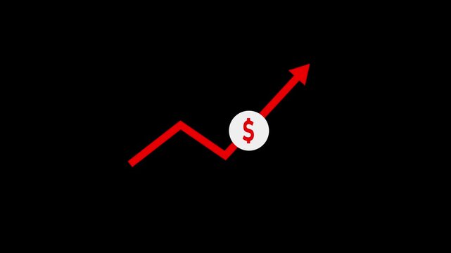 Growing Finance Economy Graph with Dollar Sign and Rising Red Arrow on Black Background growth chart