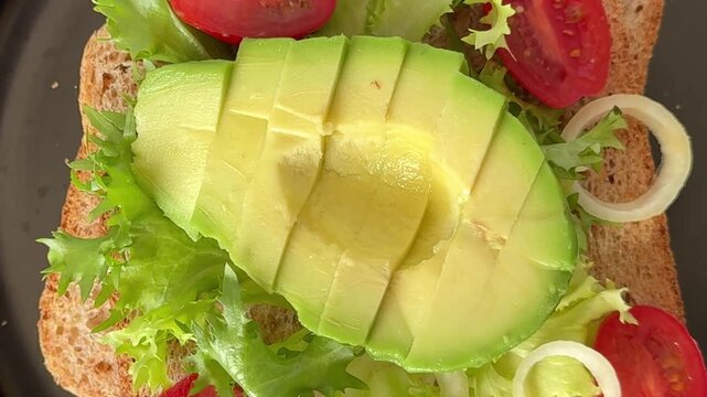 Avocado sandwich snack lunch or breakfast avocado toast open sandwich tasty snack fresh gourmet food background on the table rustic food top view copy space vegetarian and vegan food