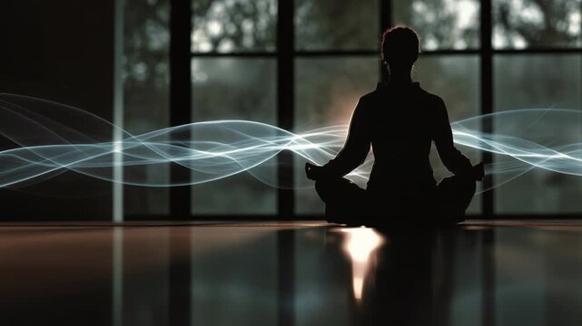 Close-up of human hands showing energy flow near torso in meditative state. High quality 4k footage