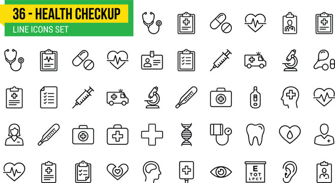 Annual Medical Checkup Concept with Health Icons and 36 Pound Weight Loss Progress