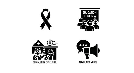 Fototapeta premium Awareness, Education, Screening, and Advocacy Icons