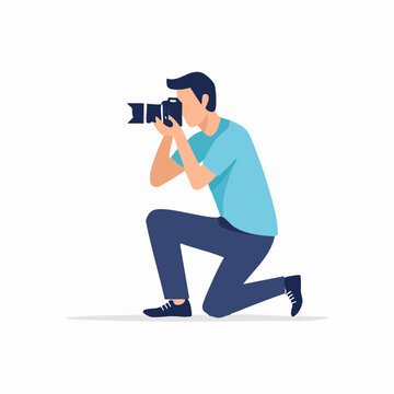 Man Kneeling and Taking Photo with DSLR Camera