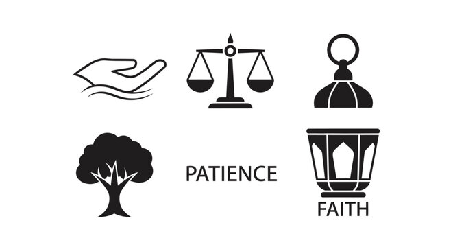 Islamic Icons: Patience, Faith, Charity, Justice, Tree of Life