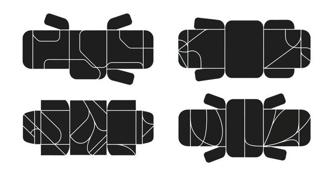 Unfolded Cardboard Box Templates with Abstract Line Art Design