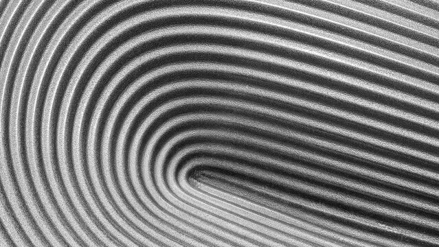 Abstract monochrome background featuring a pattern of undulating curved lines and parallel corrugated textures, creating a dynamic visual flow and graphic optical illusion