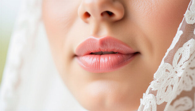 A close-up of the bride's face, holding a photo and with soft lips  