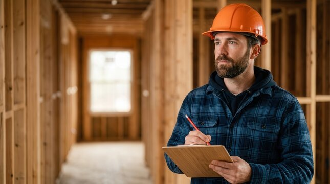 Home energy audit professional performing an efficiency assessment and retrofit planning in a residential construction site.