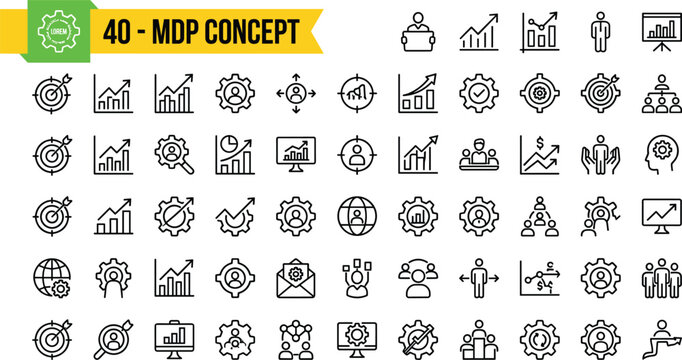 40 MDP Minimalist Flat Design Icons Set for Business and Technology Concepts