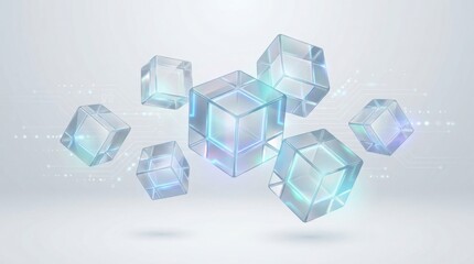 Fototapeta premium Floating glass cubes with reflections on white background