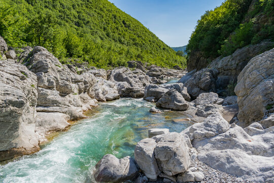 Beautiful mountain panorama with Kiri river in Shkoder, Albania