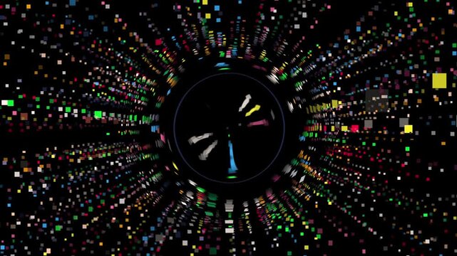 Colorful pixelated light particles and circle shapes animation
