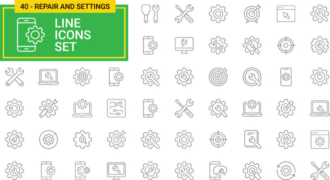 Line Icon Set Collection for Network and Internet Technology Flat Design Vector Illustration