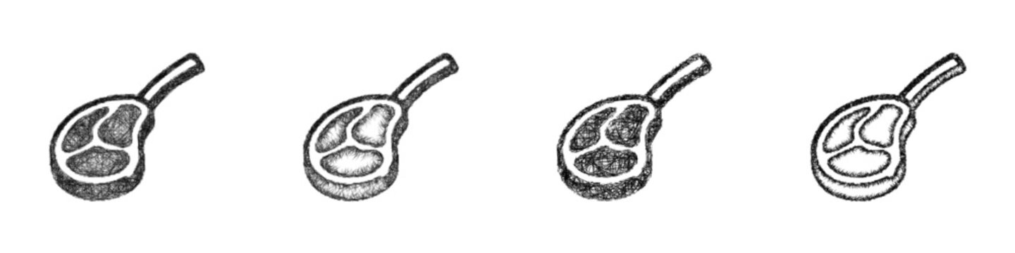 Sketch monochrome tomahawk steak icon design set
