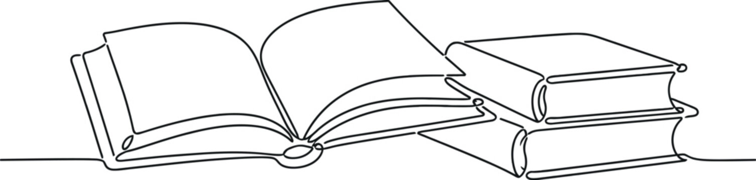 A minimalist line drawing of a stack of books with one open book on top, symbolizing learning and education